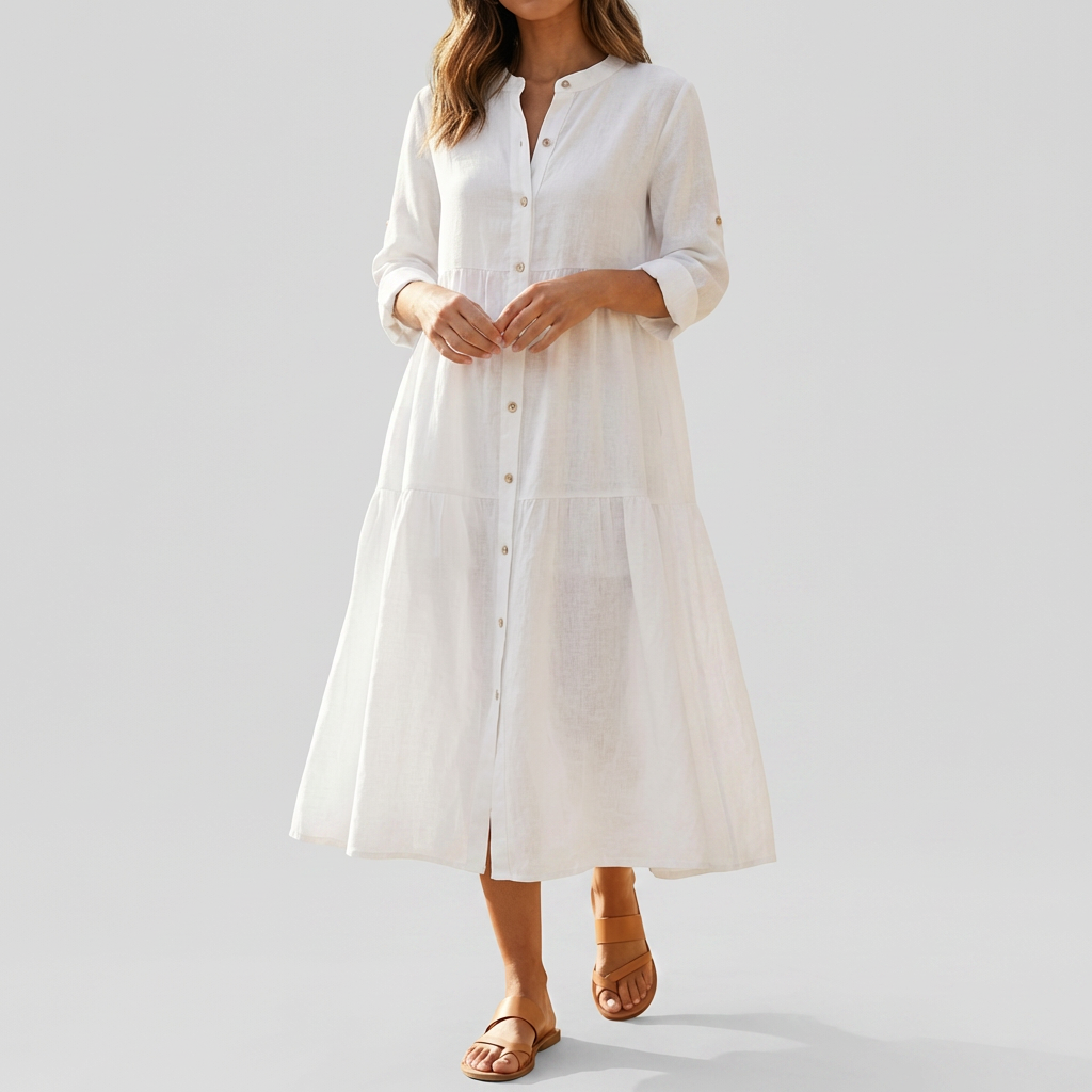 Vestido Camisa de Algodón y Lino Relajado para Mujeres