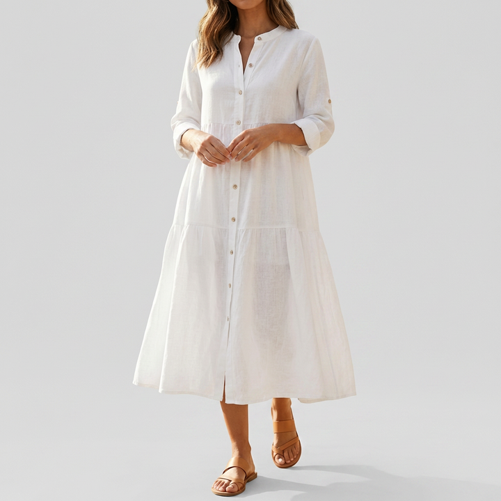 Vestido Camisa de Algodón y Lino Relajado para Mujeres