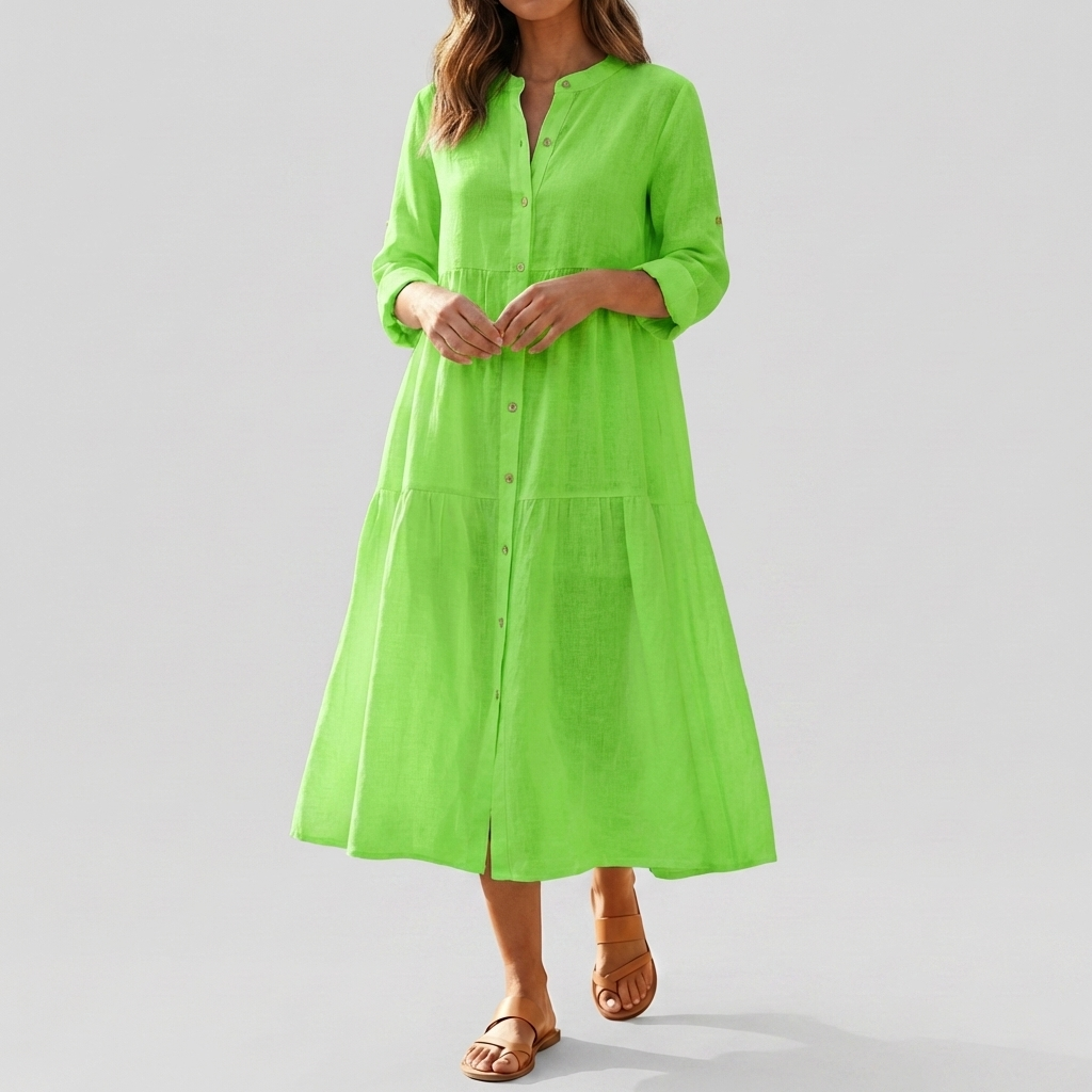 Vestido Camisa de Algodón y Lino Relajado para Mujeres