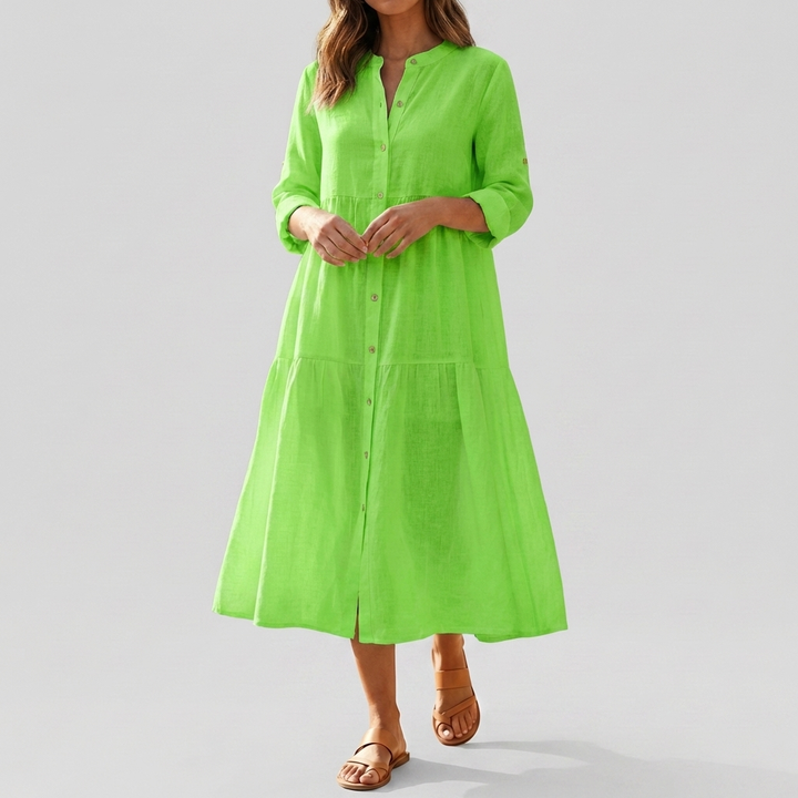 Vestido Camisa de Algodón y Lino Relajado para Mujeres