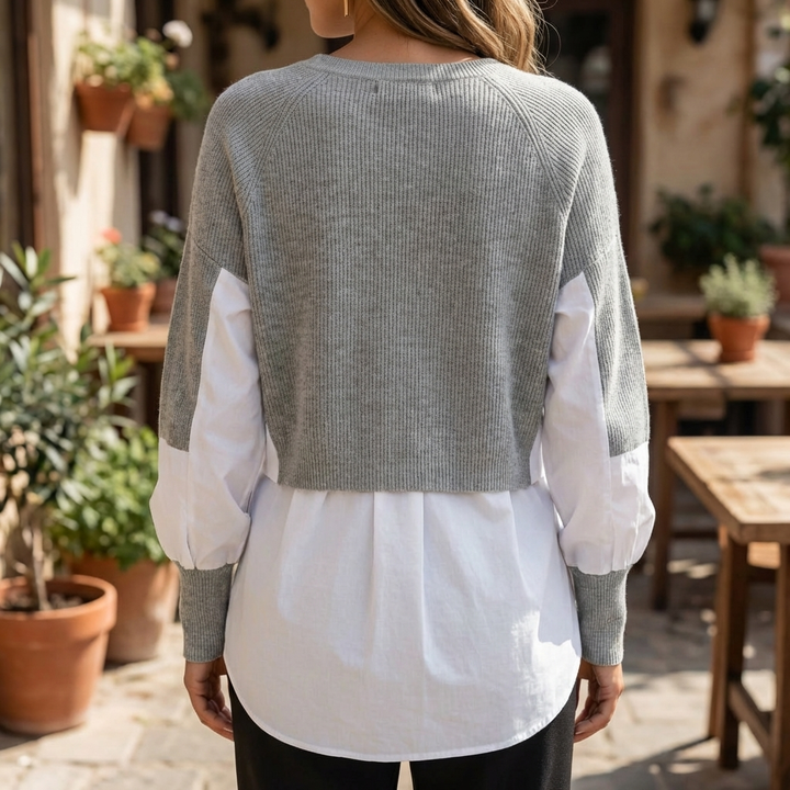 Pullover Dos en Uno con Dobladillo de Blusa Blanca