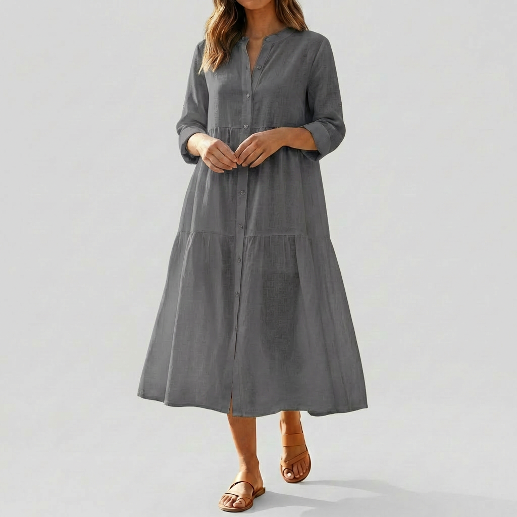 Vestido Camisa de Algodón y Lino Relajado para Mujeres