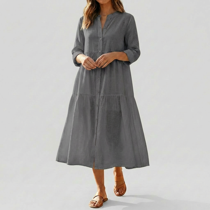 Vestido Camisa de Algodón y Lino Relajado para Mujeres