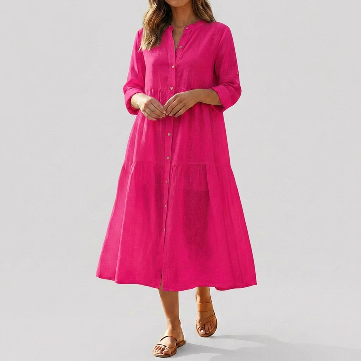 Vestido Camisa de Algodón y Lino Relajado para Mujeres