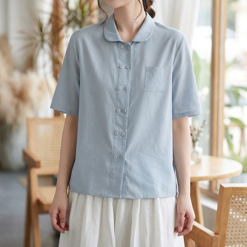 Blusa de Algodón y Lino con Corte Relajado para Mujeres