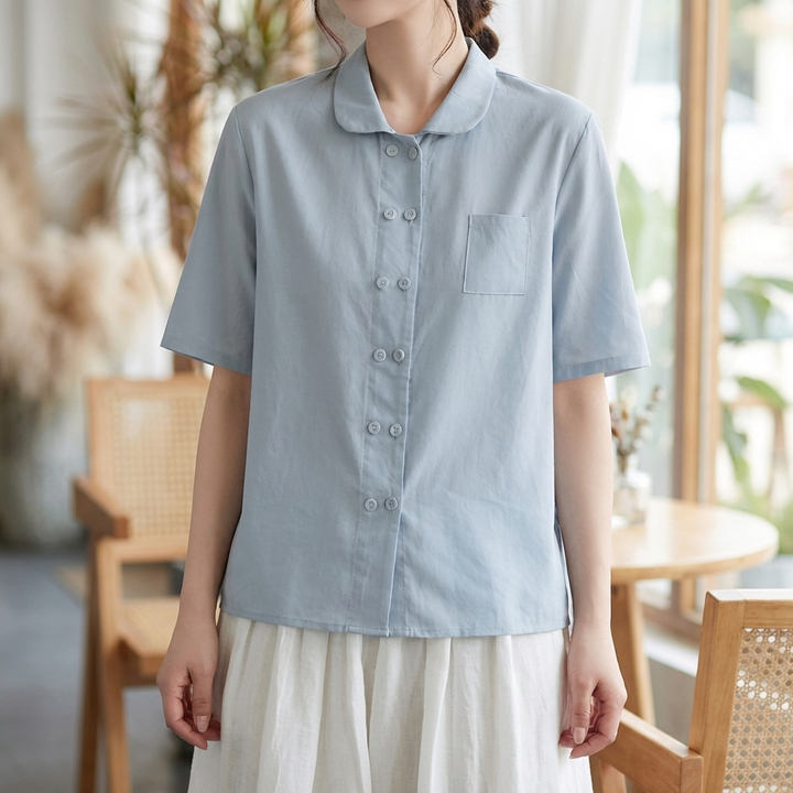 Blusa de Algodón y Lino con Corte Relajado para Mujeres