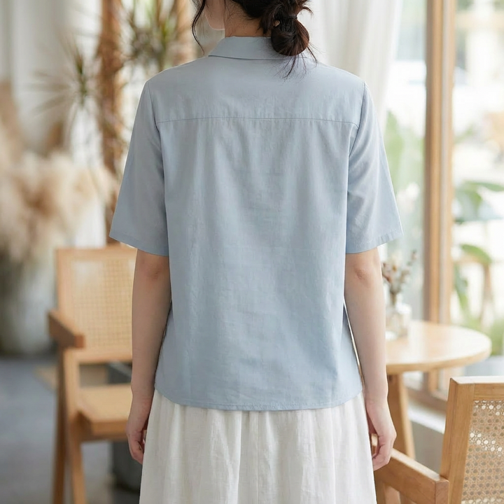 Blusa de Algodón y Lino con Corte Relajado para Mujeres
