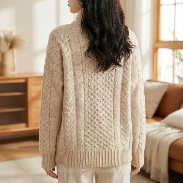 Cardigan de Pelo Fino con Cuello Alto para Mujeres
