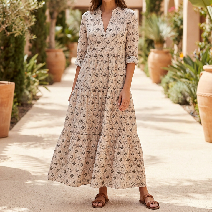 Vestido Largo de Impresión Boho Encanto Vintage para Mujeres