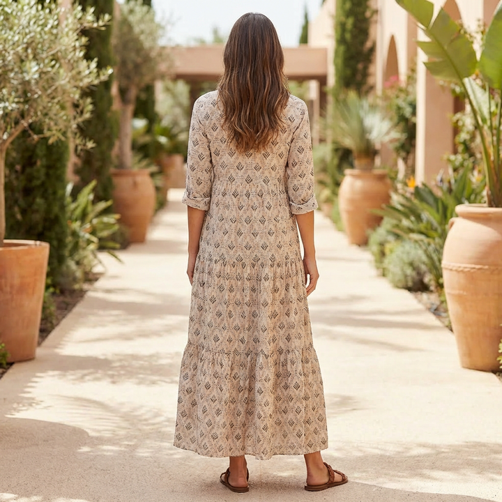 Vestido Largo de Impresión Boho Encanto Vintage para Mujeres