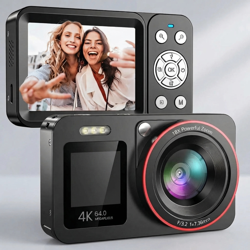 Cámara Digital 4K Compacta de Doble Pantalla