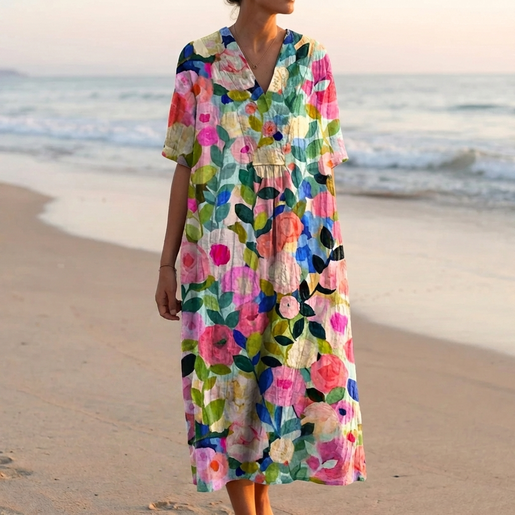 Vestido Cómodo Floral Colorido Primaveral