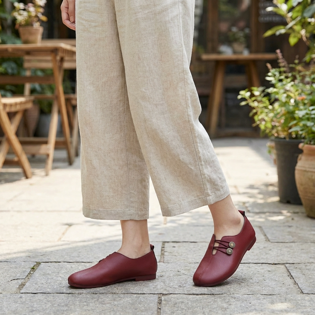 Flatrelle - Mocasines Planos de Punta Redonda Sin Cierre para Mujeres
