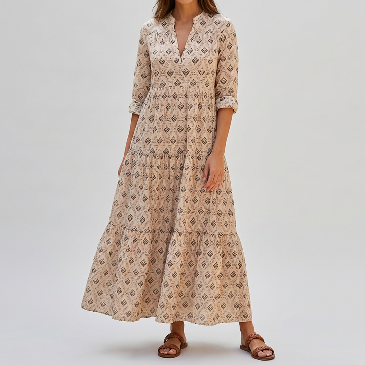 Vestido Largo de Impresión Boho Encanto Vintage para Mujeres