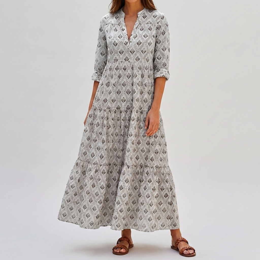 Vestido Largo de Impresión Boho Encanto Vintage para Mujeres