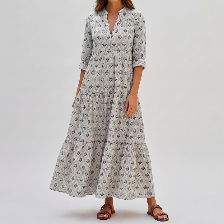 Vestido Largo de Impresión Boho Encanto Vintage para Mujeres
