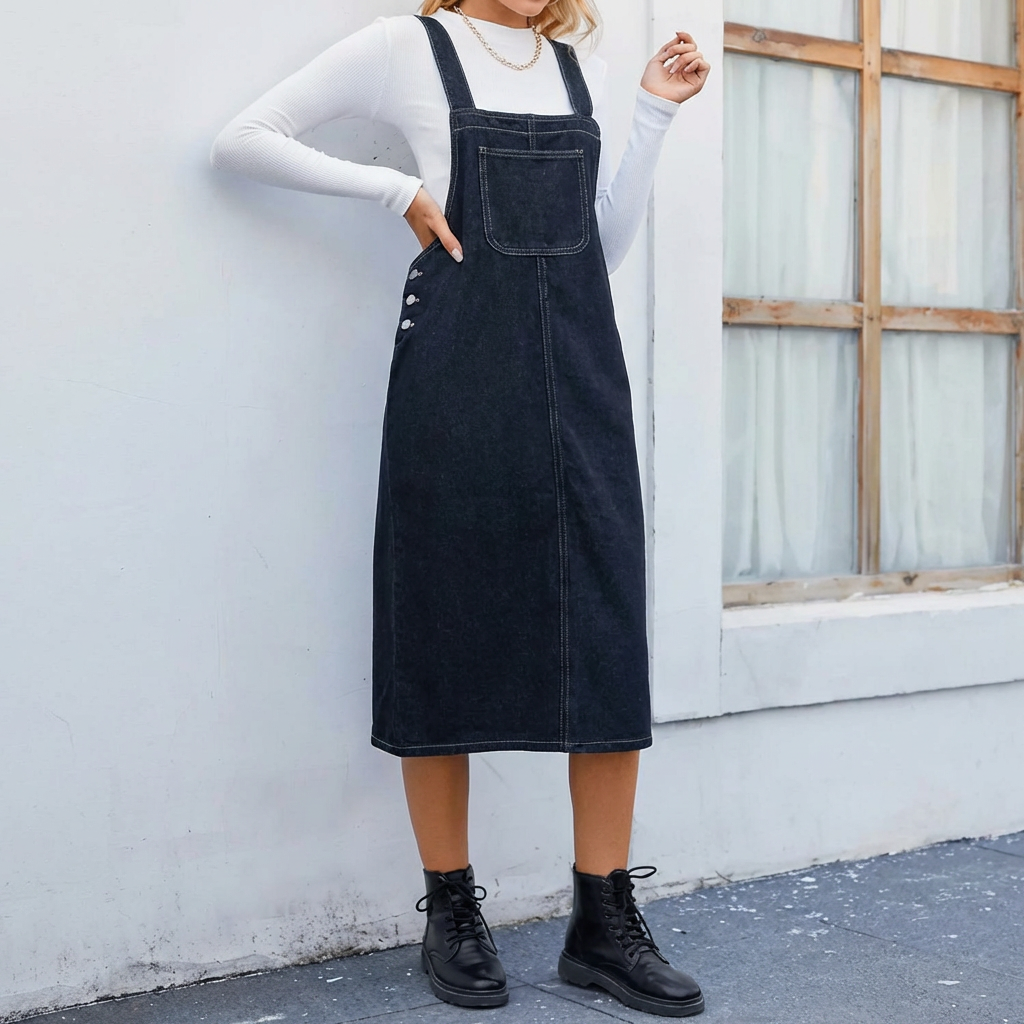 Vestido Pinafore Midi de Mezclilla para Mujeres