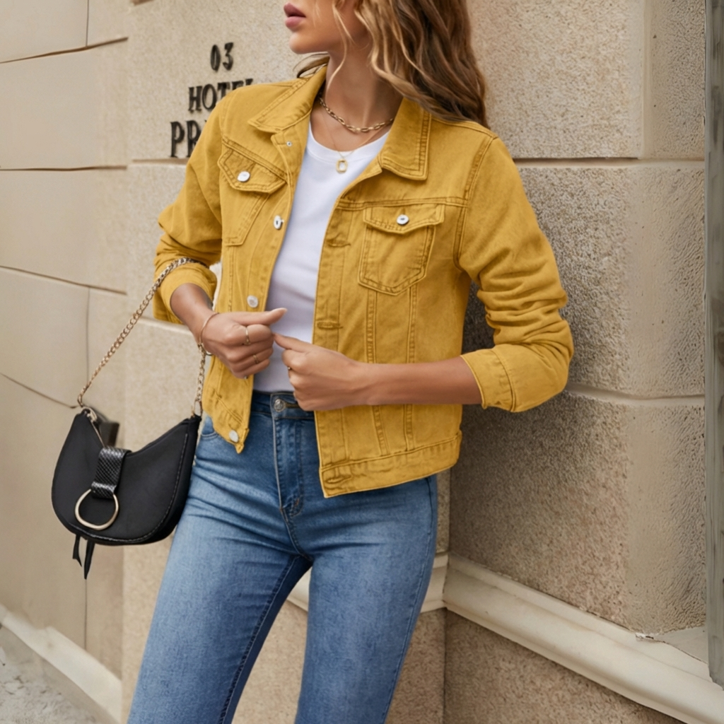 Chaqueta Clásica de Denim con Botones para Mujeres