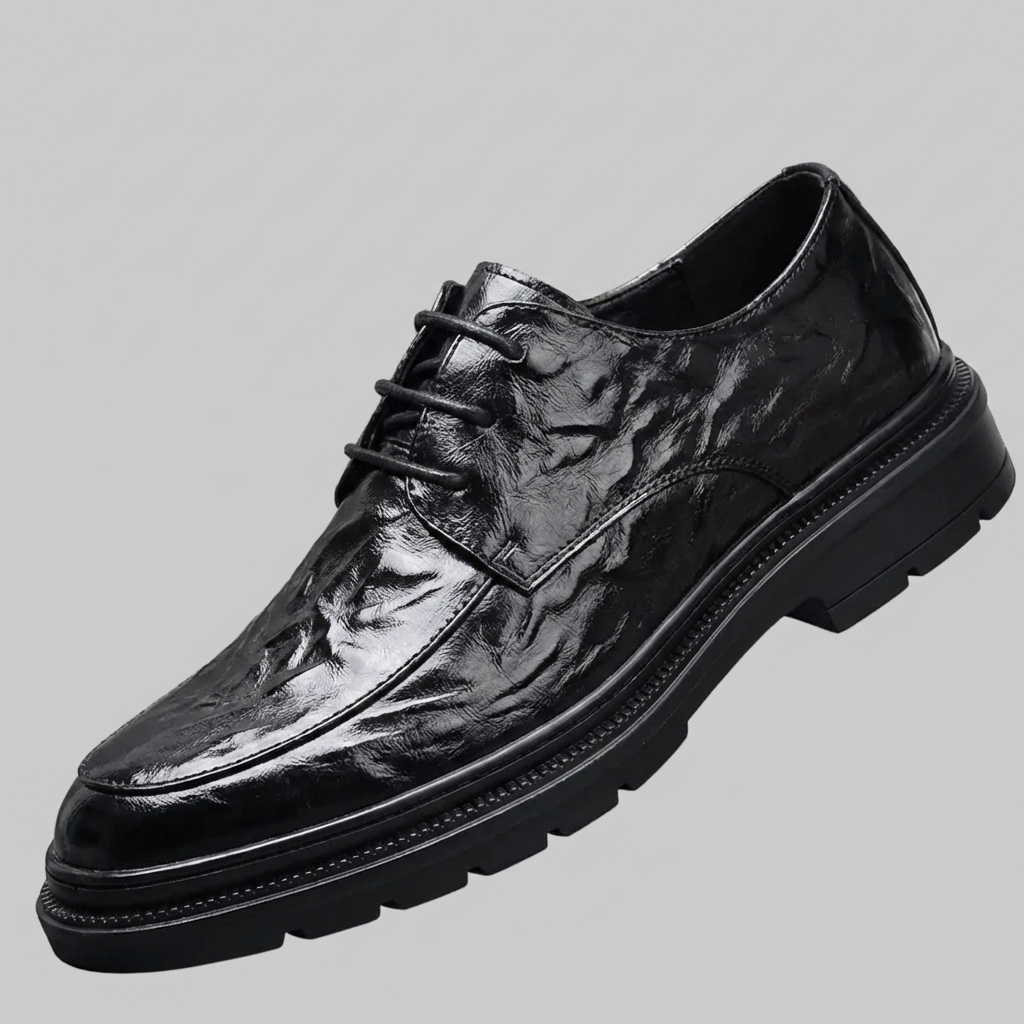 Zapatos Oxford Cerrados con Cordones de Grano de Mano para Hombres