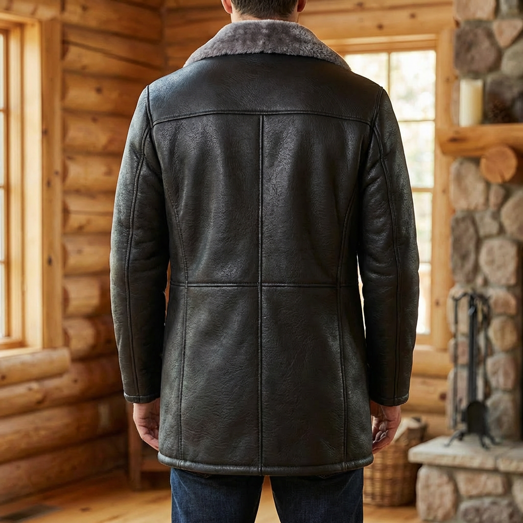 Abrigo de Cuero Forrado de Piel para Hombres
