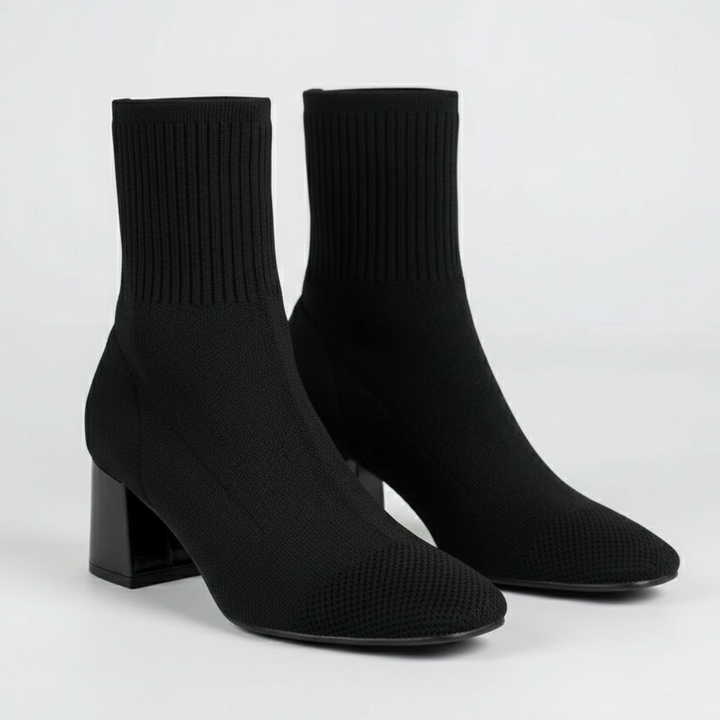 Bota de calcetín de punto con tacón cuadrado