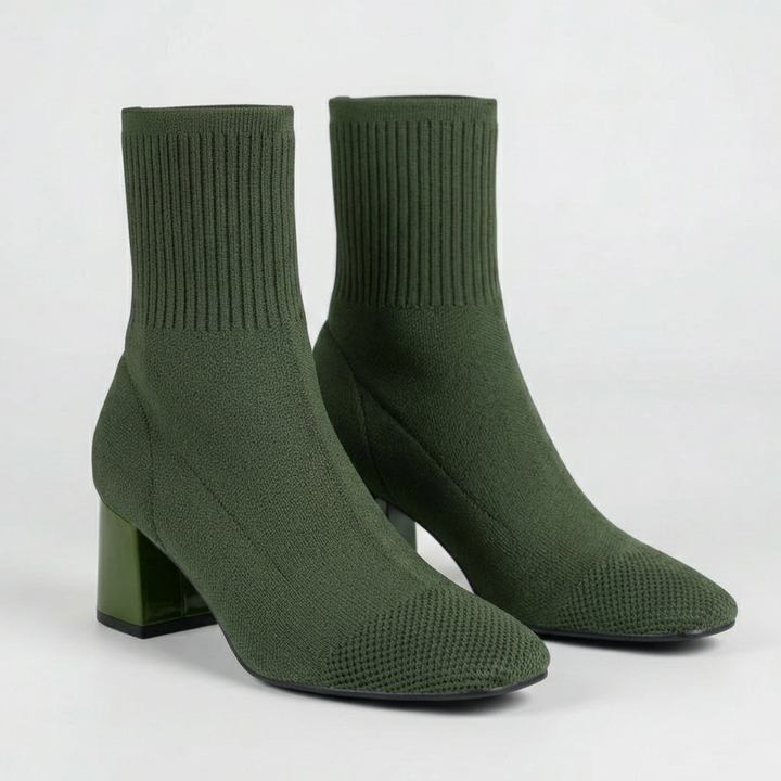 Bota de calcetín de punto con tacón cuadrado