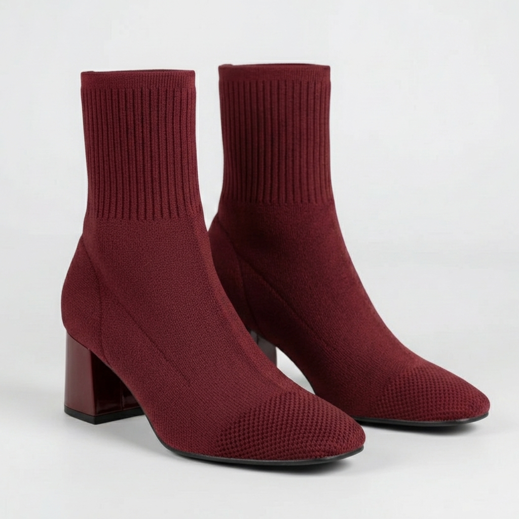 Bota de calcetín de punto con tacón cuadrado