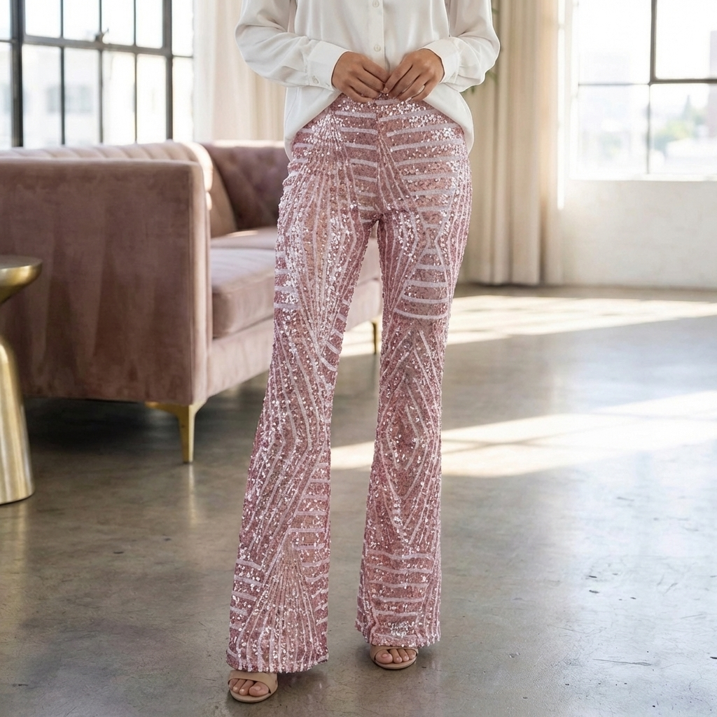 Pantalones de flare con brillantes a la altura de la cintura para mujeres