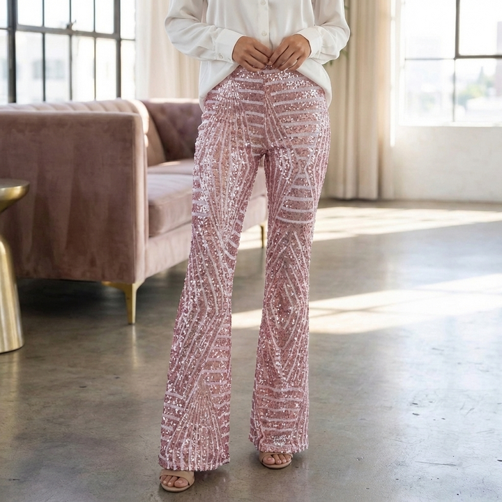 Pantalones de flare con brillantes a la altura de la cintura para mujeres