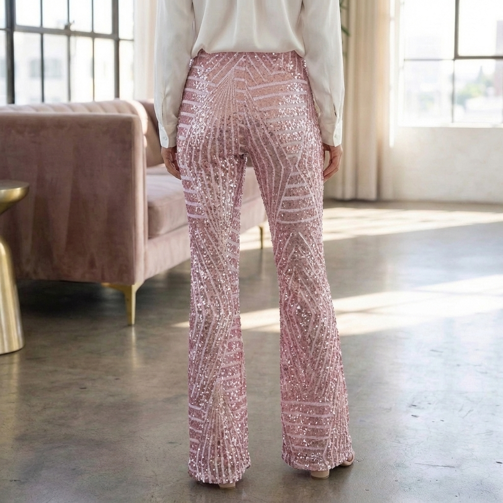Pantalones de flare con brillantes a la altura de la cintura para mujeres