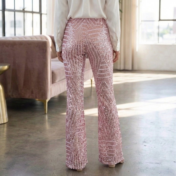 Pantalones de flare con brillantes a la altura de la cintura para mujeres
