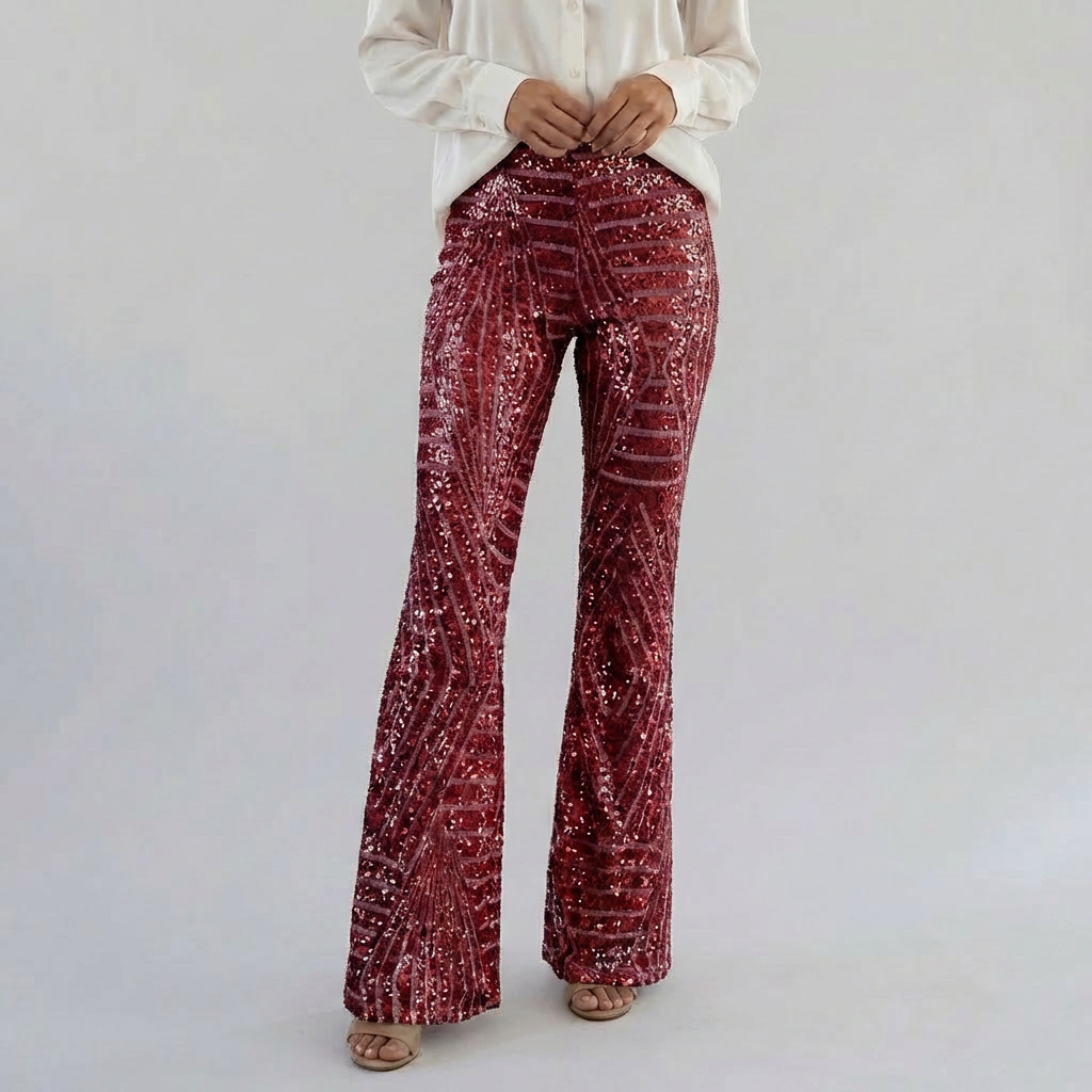 Pantalones de flare con brillantes a la altura de la cintura para mujeres