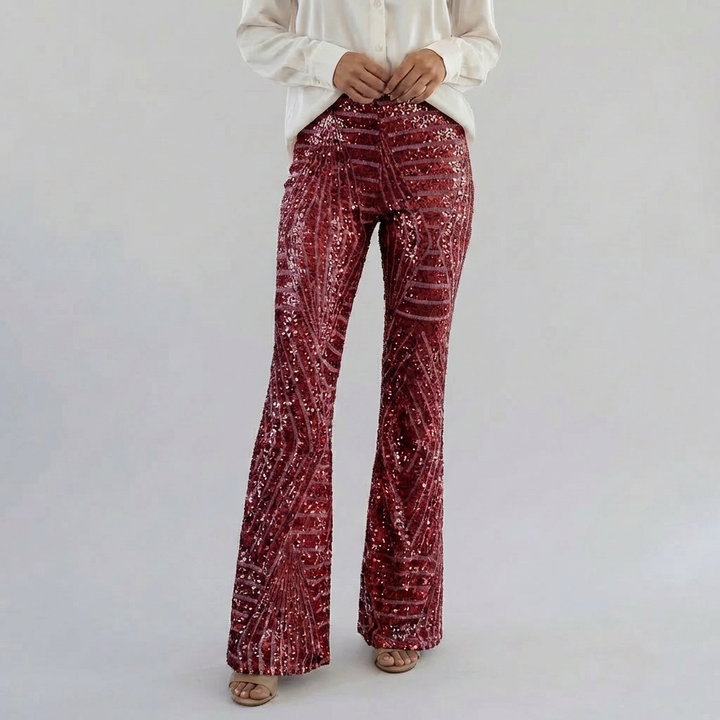 Pantalones de flare con brillantes a la altura de la cintura para mujeres