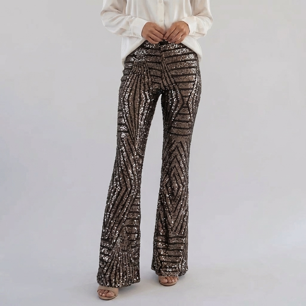 Pantalones de flare con brillantes a la altura de la cintura para mujeres