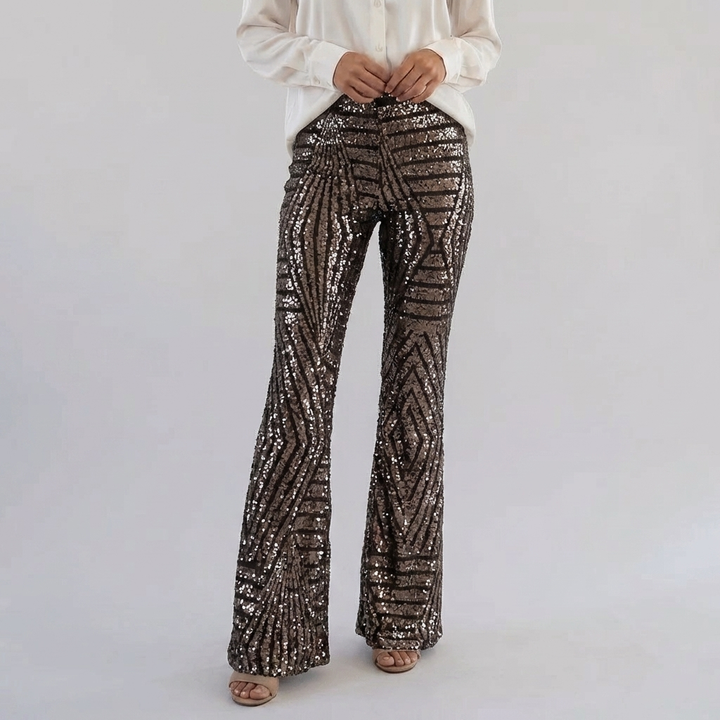 Pantalones de flare con brillantes a la altura de la cintura para mujeres