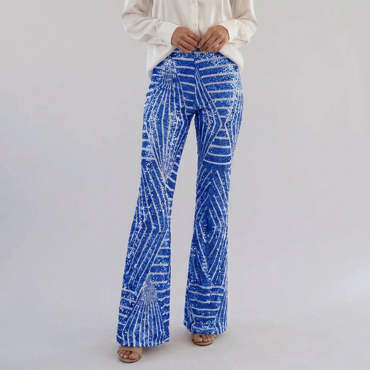 Pantalones de flare con brillantes a la altura de la cintura para mujeres
