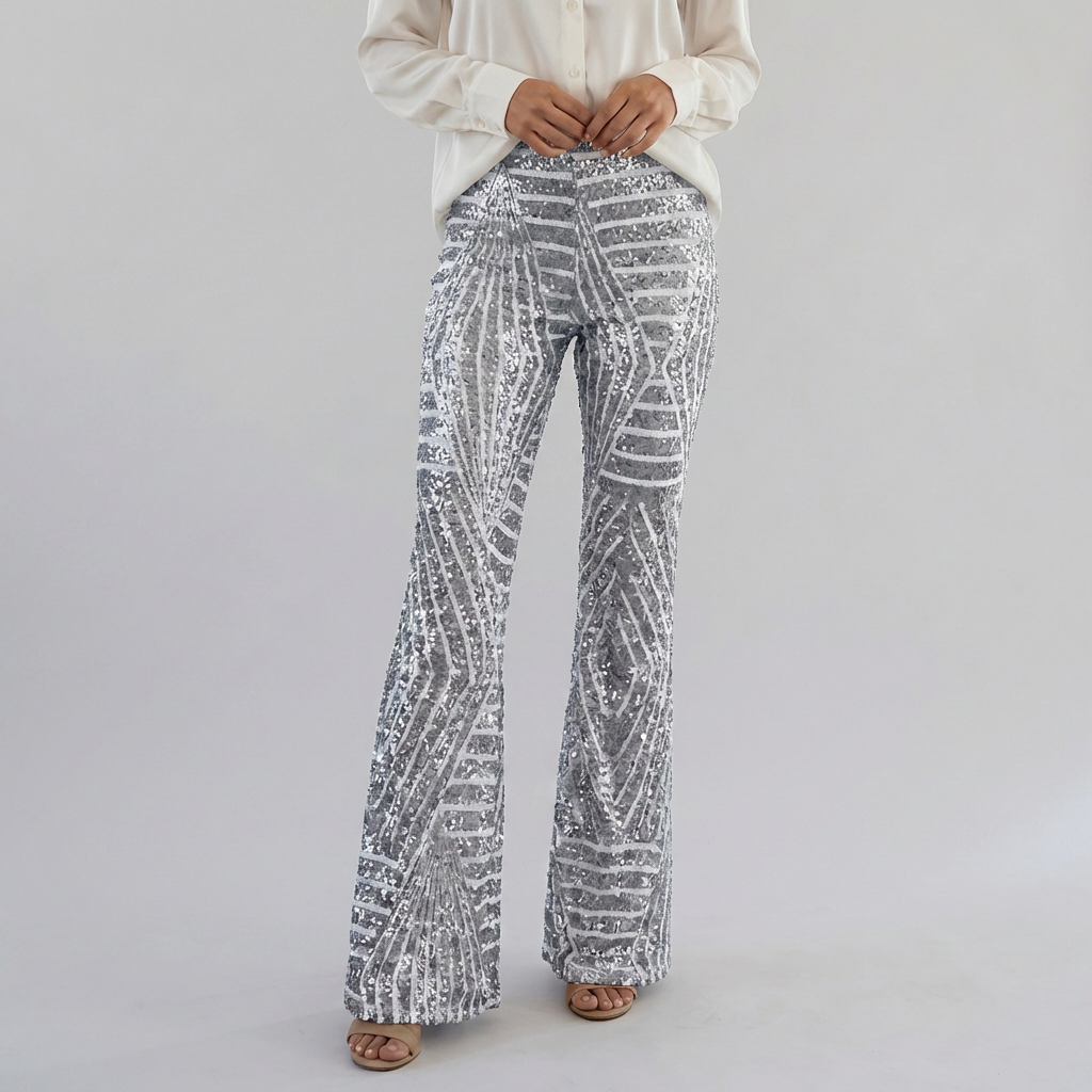 Pantalones de flare con brillantes a la altura de la cintura para mujeres