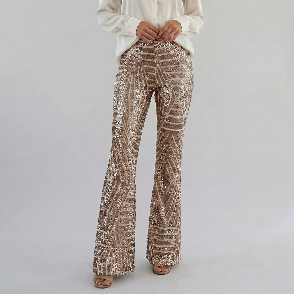 Pantalones de flare con brillantes a la altura de la cintura para mujeres