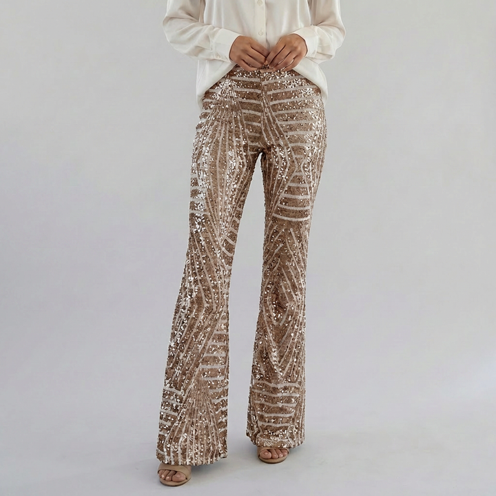 Pantalones de flare con brillantes a la altura de la cintura para mujeres