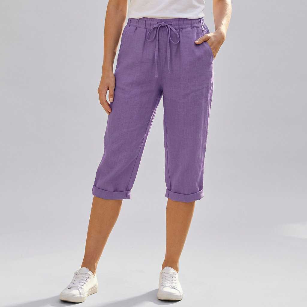 Shorts de Harem de Algodón y Lino para Mujeres a la Rodilla