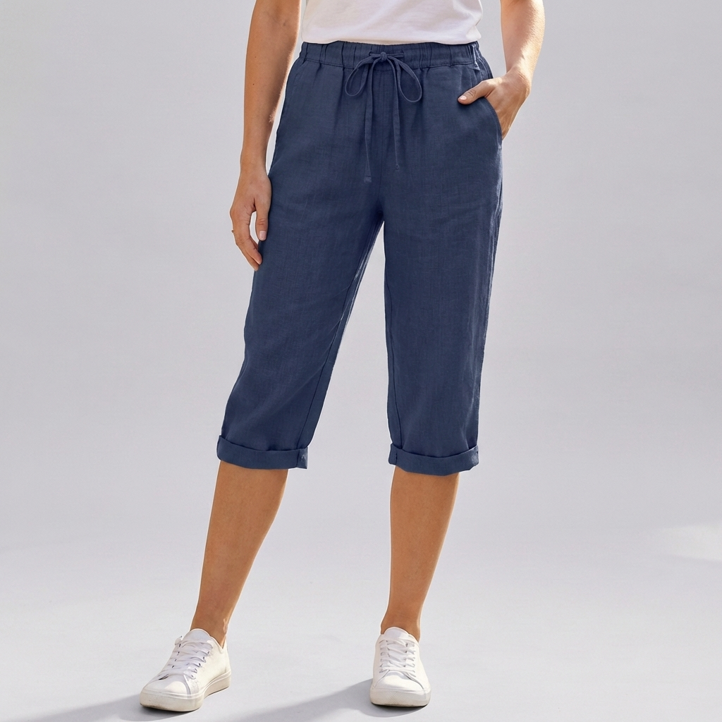 Shorts de Harem de Algodón y Lino para Mujeres a la Rodilla