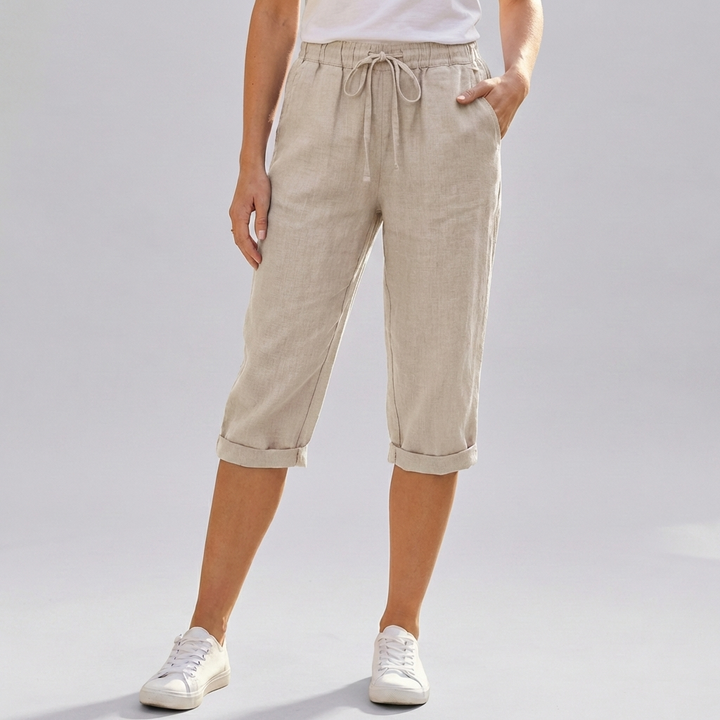 Shorts de Harem de Algodón y Lino para Mujeres a la Rodilla