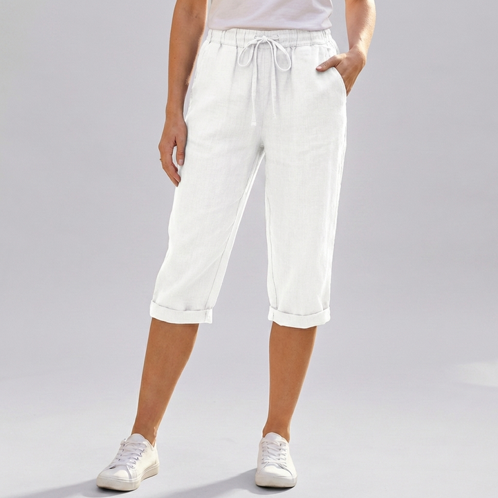 Shorts de Harem de Algodón y Lino para Mujeres a la Rodilla