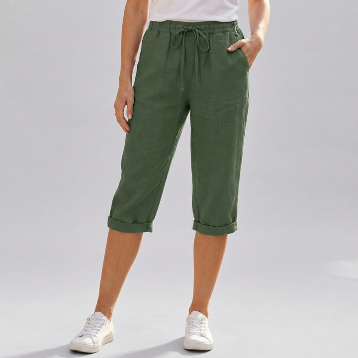 Shorts de Harem de Algodón y Lino para Mujeres a la Rodilla