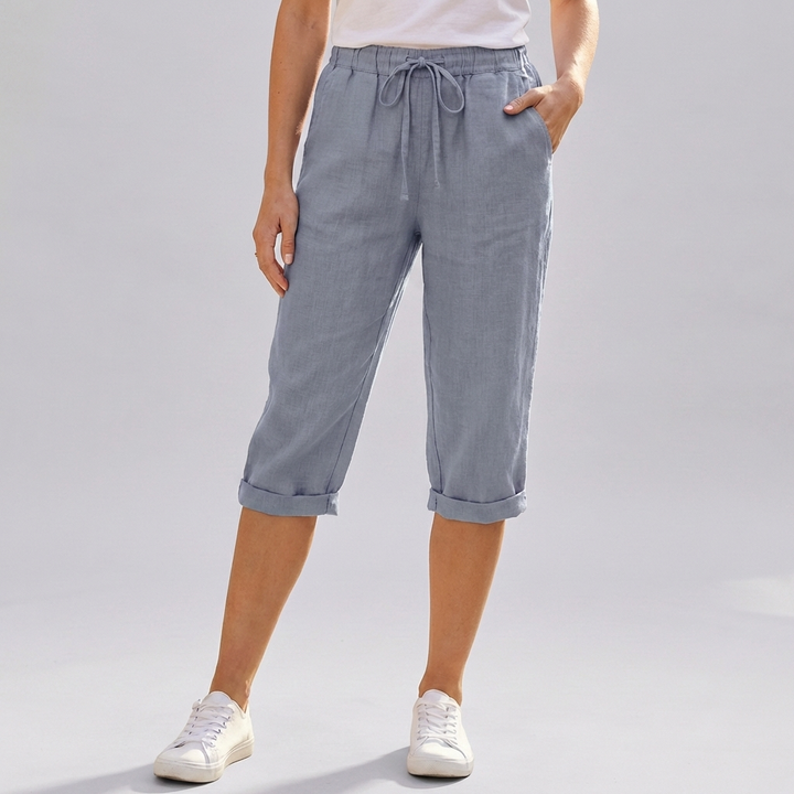 Shorts de Harem de Algodón y Lino para Mujeres a la Rodilla