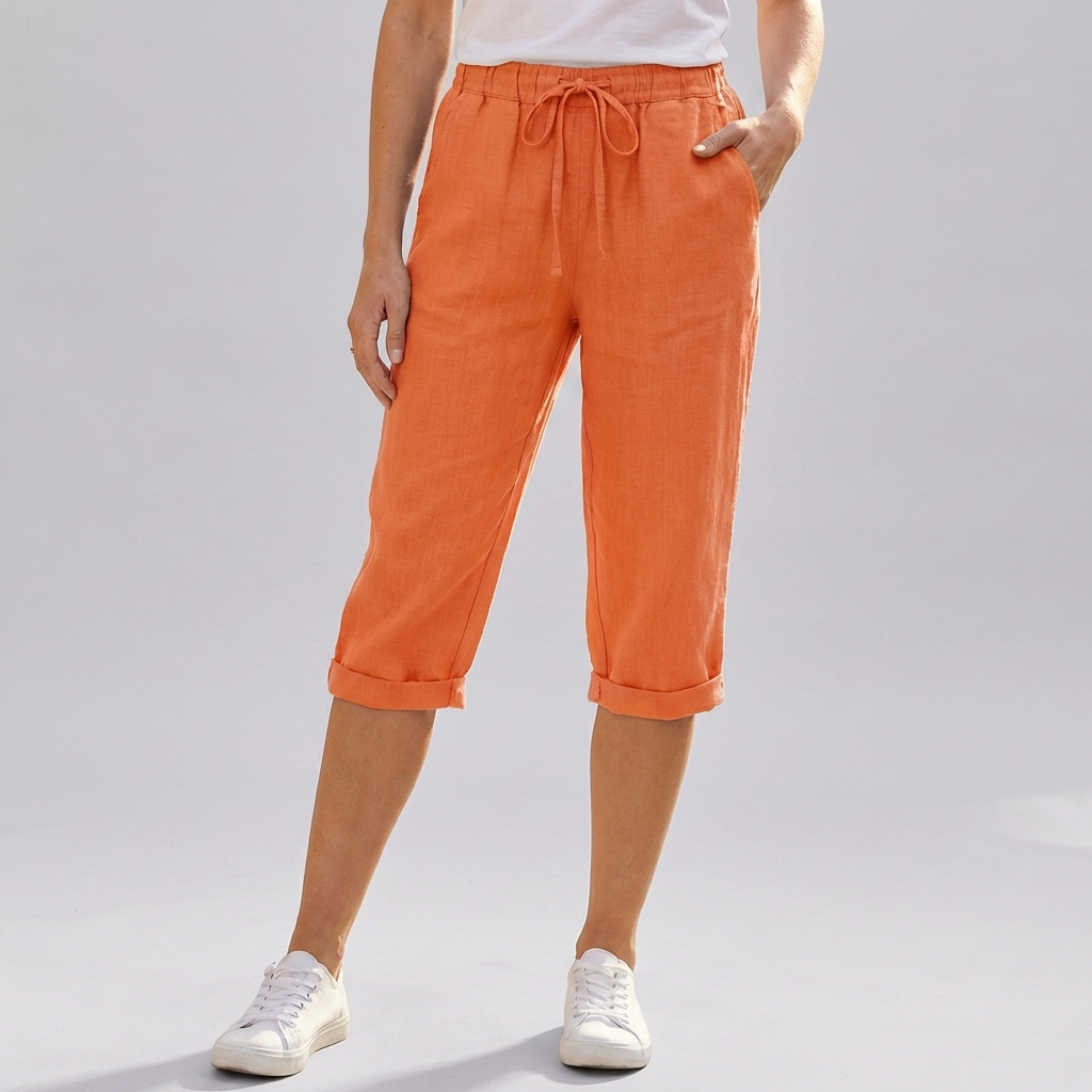 Shorts de Harem de Algodón y Lino para Mujeres a la Rodilla