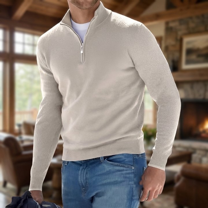 Suéter de Algodón con Cuello con Cremallera para Hombres