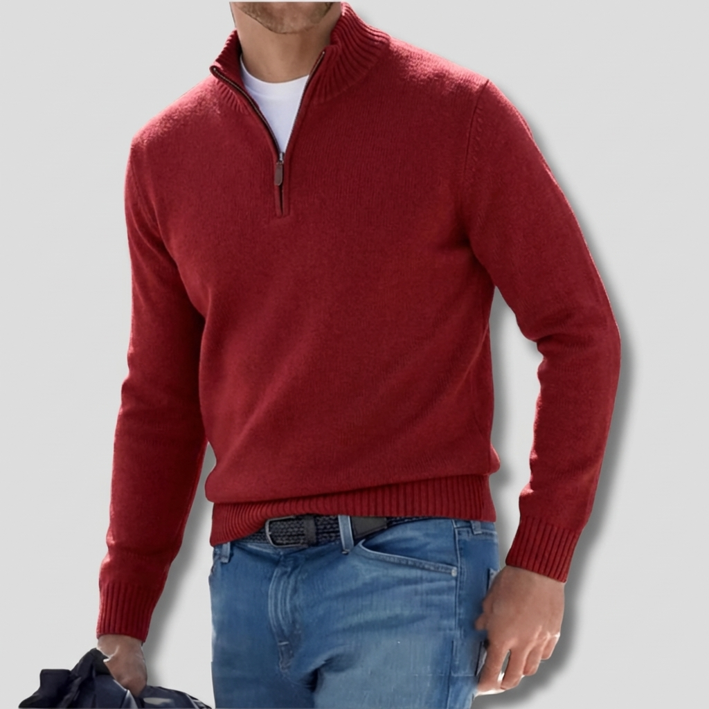 Suéter de Algodón con Cuello con Cremallera para Hombres