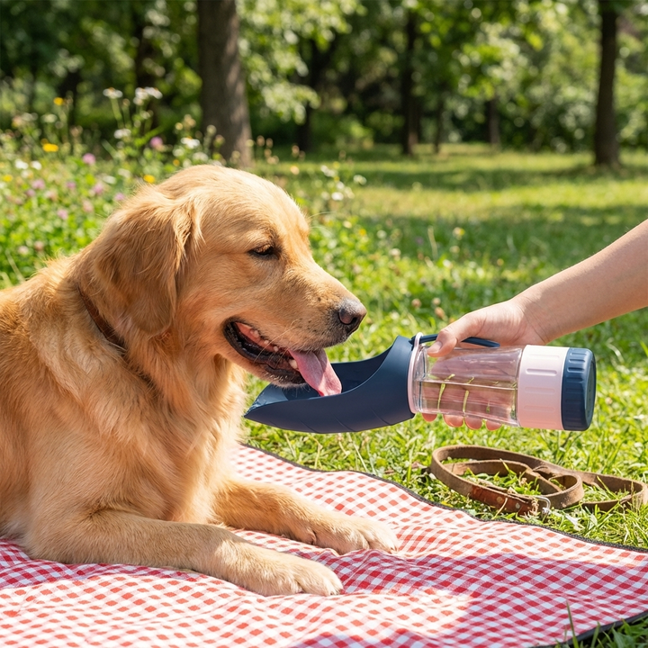 Botella Portátil de Agua y Comida para Perros con Diseño 2 en 1