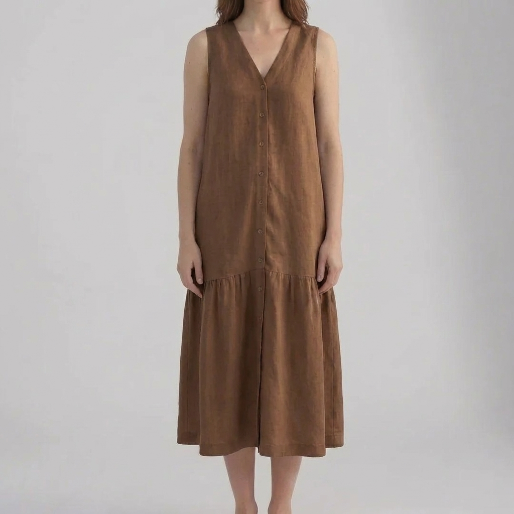 Vestido Midi Sin Mangas con Cuello en V para Mujeres